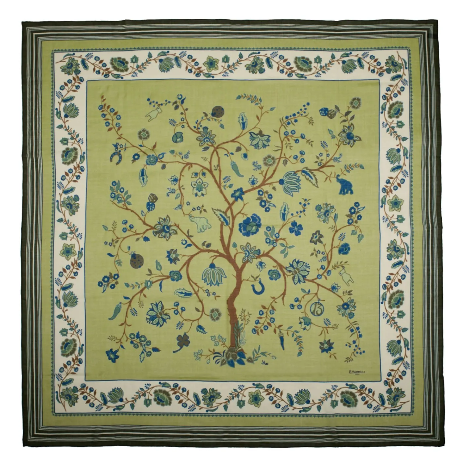 E.Marinella Sciarpe Invernali|STOLA VERDE OLIVA 140 IN LANA E CASHMERE Albero della vita