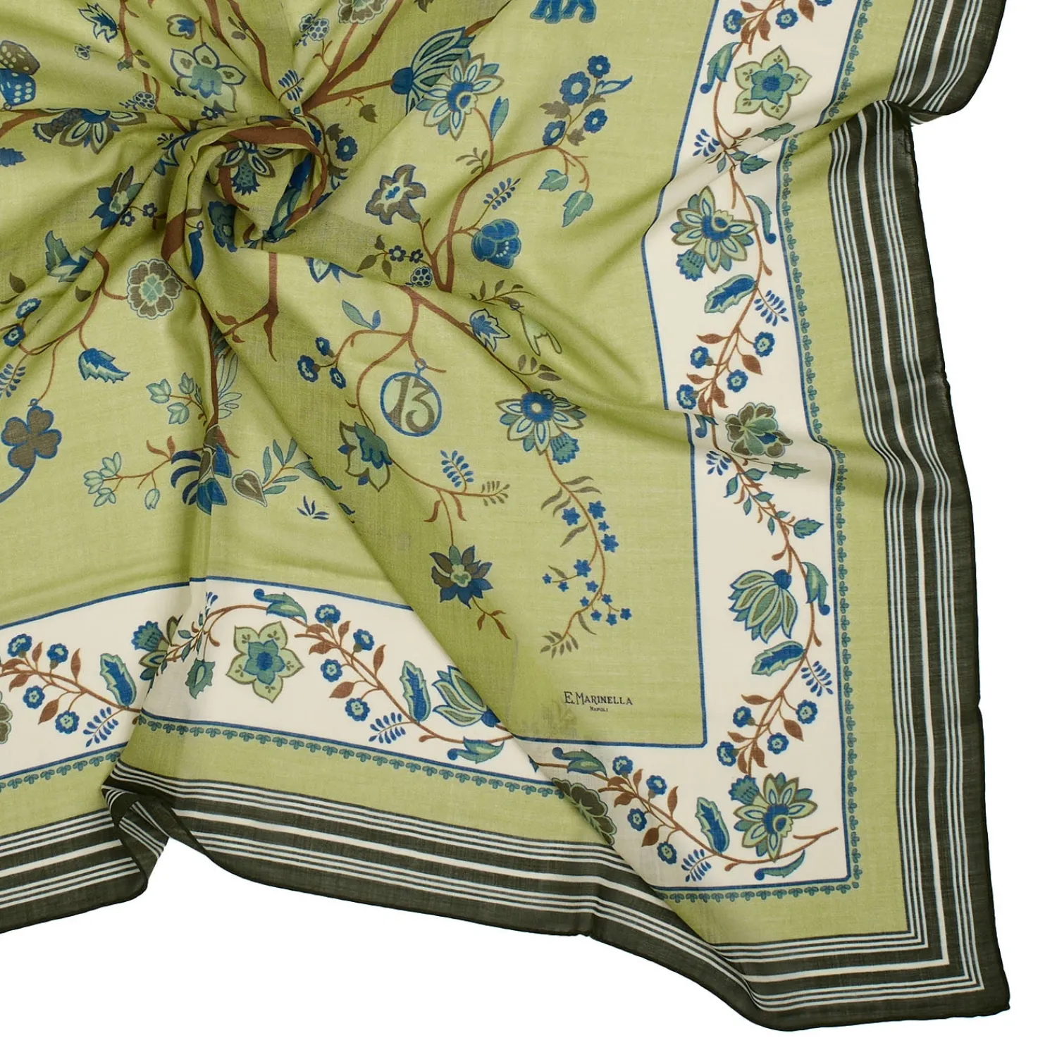 E.Marinella Sciarpe Invernali|STOLA VERDE OLIVA 140 IN LANA E CASHMERE Albero della vita