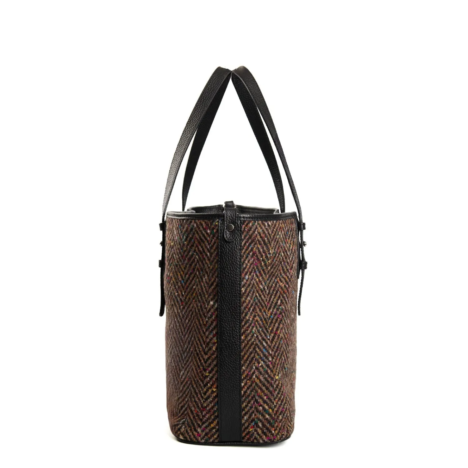 E.Marinella Tote Bag|TOTE BAG MARRONE E NERA In lana e pelle martellata