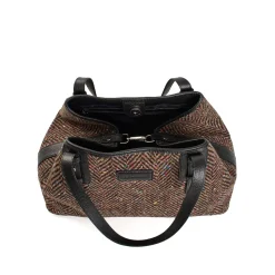 E.Marinella Tote Bag|TOTE BAG MARRONE E NERA In lana e pelle martellata