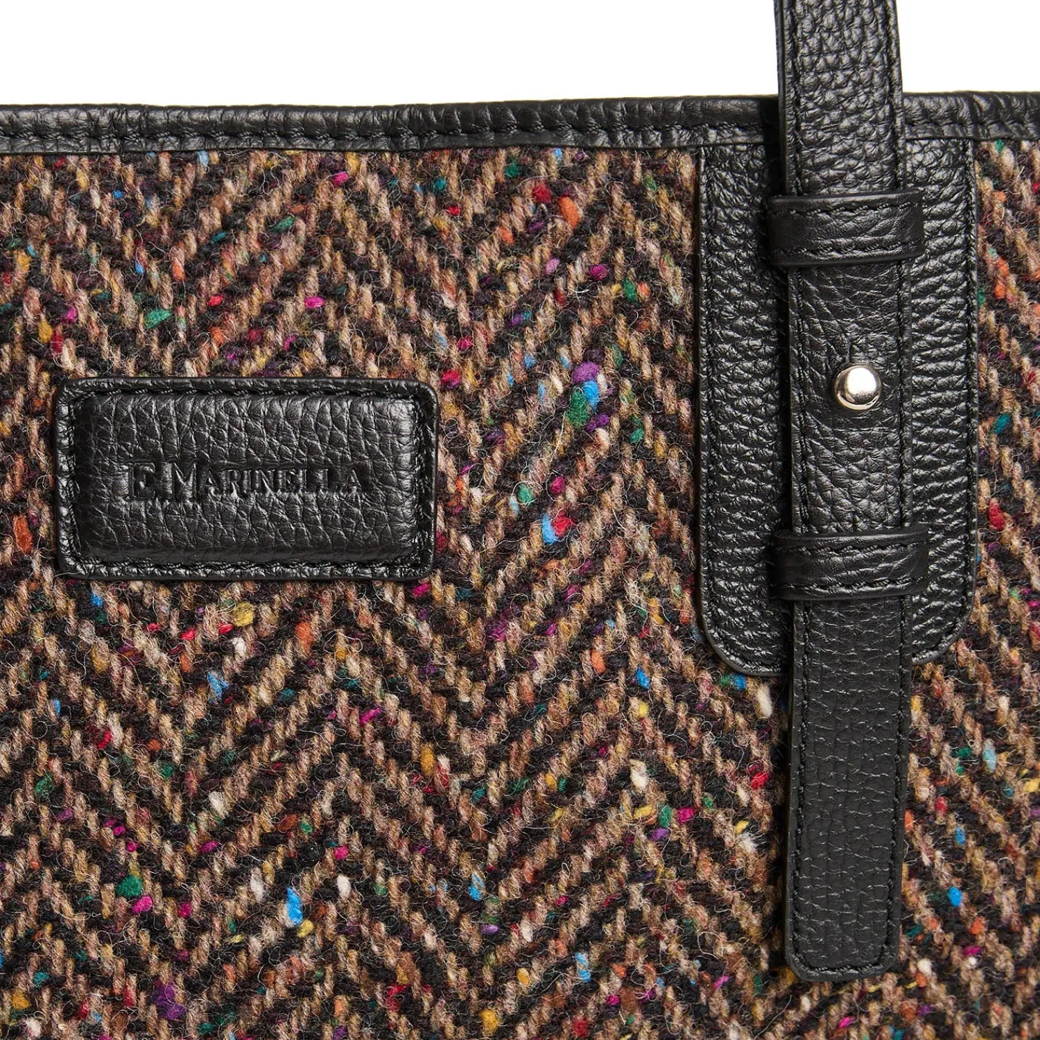 E.Marinella Tote Bag|TOTE BAG MARRONE E NERA In lana e pelle martellata