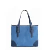 E.Marinella Tote Bag|TOTE BAG MIDI AZZURRO POLVERE In suede e pelle
