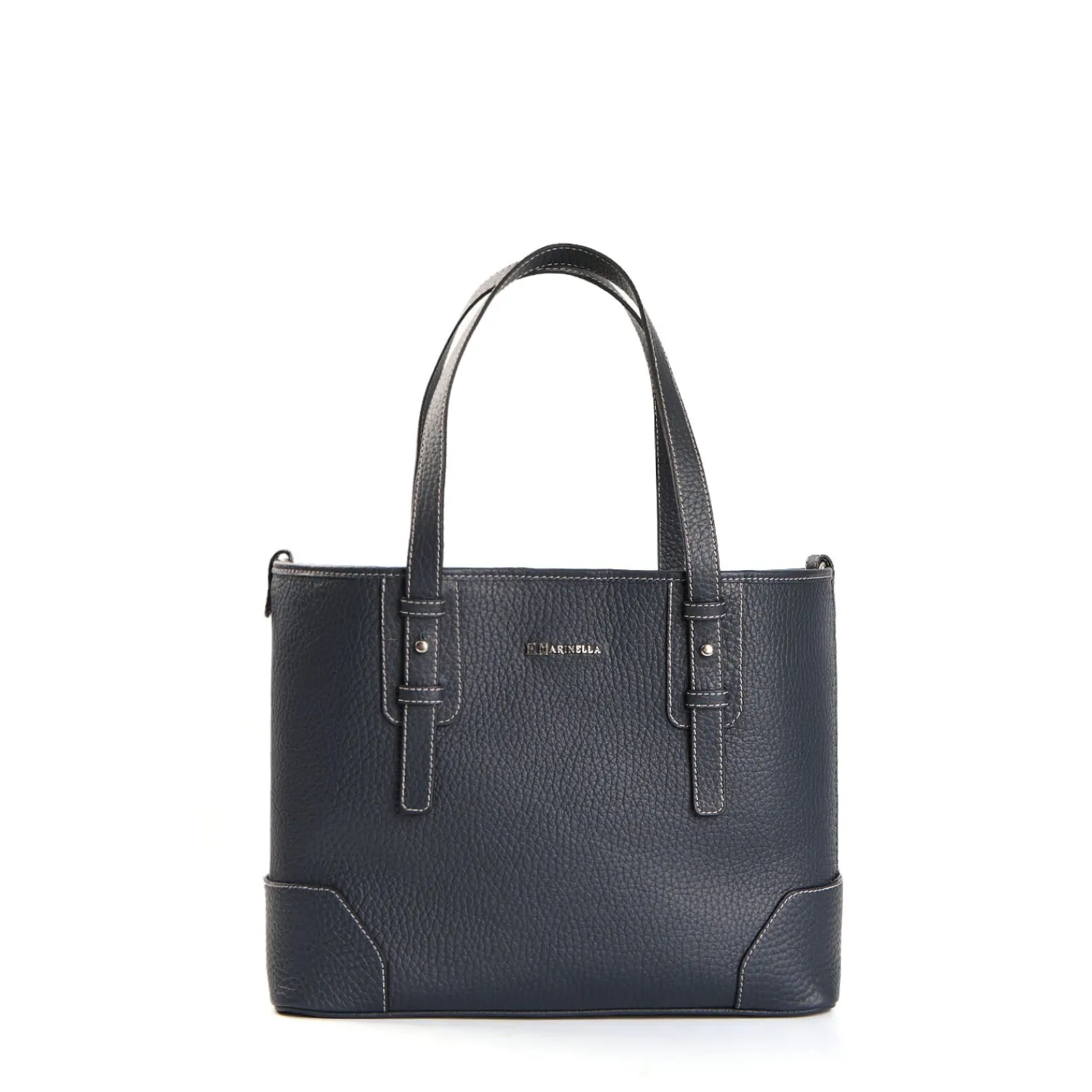 E.Marinella Tote Bag|TOTE BAG MIDI BLU SCURO In pelle martellata