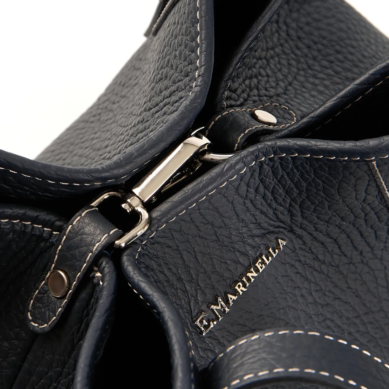 E.Marinella Tote Bag|TOTE BAG MIDI BLU SCURO In pelle martellata