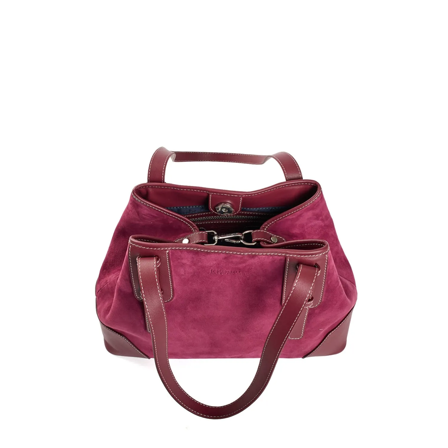 E.Marinella Tote Bag|TOTE BAG MIDI BORDEAUX In suede e pelle