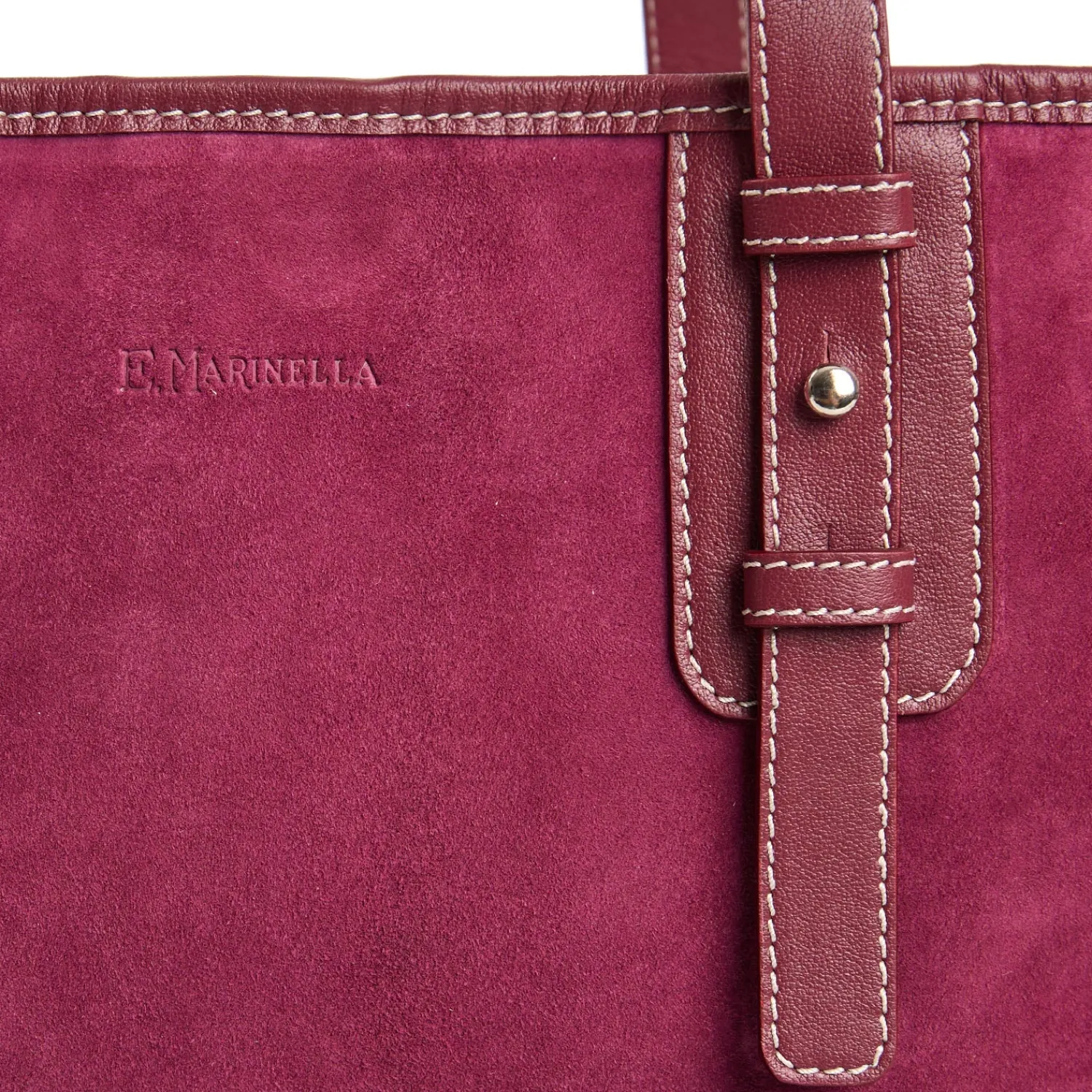 E.Marinella Tote Bag|TOTE BAG MIDI BORDEAUX In suede e pelle
