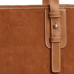 E.Marinella Tote Bag|TOTE BAG MIDI COLOR CUOIO In suede e pelle