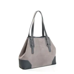 E.Marinella Tote Bag|TOTE BAG MIDI GRIGIA In suede e pelle
