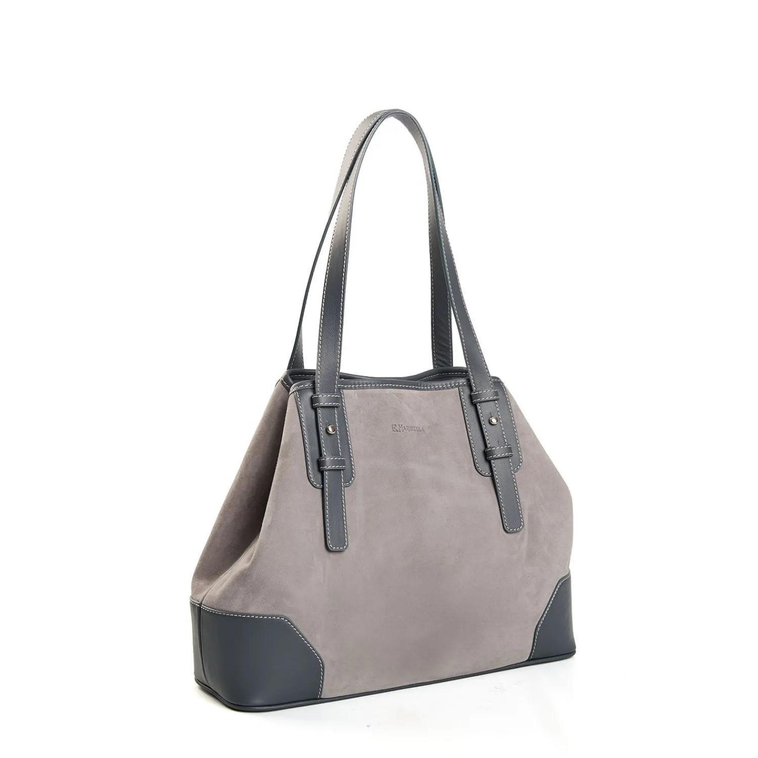 E.Marinella Tote Bag|TOTE BAG MIDI GRIGIA In suede e pelle