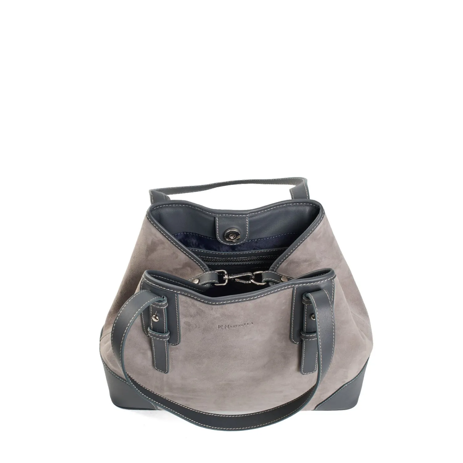 E.Marinella Tote Bag|TOTE BAG MIDI GRIGIA In suede e pelle