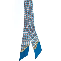 E.Marinella Twilly E Bandeaux|TWILLY IN SETA BLU MEDIO Microfantasia fiore