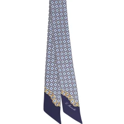 E.Marinella Twilly E Bandeaux|TWILLY IN SETA BLU SCURO Microfantasia fiore