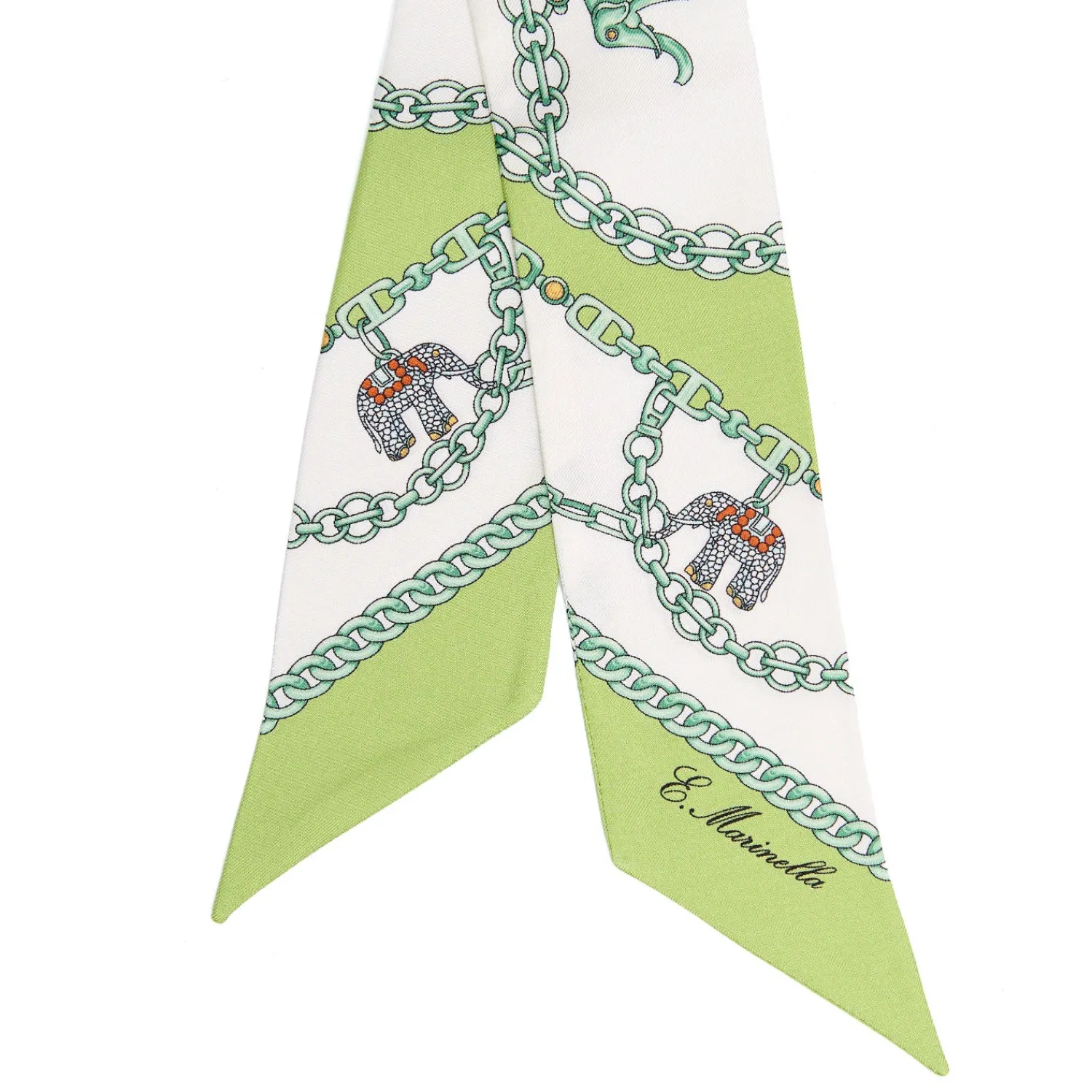 E.Marinella Twilly E Bandeaux|TWILLY IN SETA VERDE CHIARO Lucky elephant